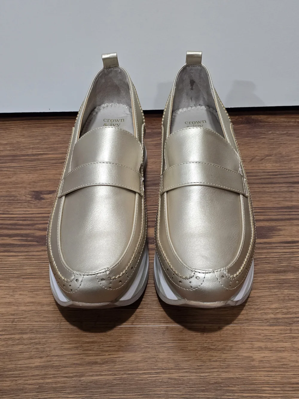 crown & ivy Metallic Gold Platform Penny Loafers